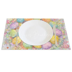 Lofaris Easter Egg Wreath Set of 4 Placemats Cute Grey Bunny Colorful Spring Floral Table Mats for Party