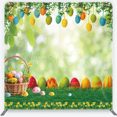 Lofaris Easter Eggs in Basket on Green Grass Backdrop Spring Garden Hanging Decor Tension Fabric