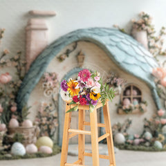 Lofaris Easter Eggs Rabbit Hutch Floral Photography Backdrop