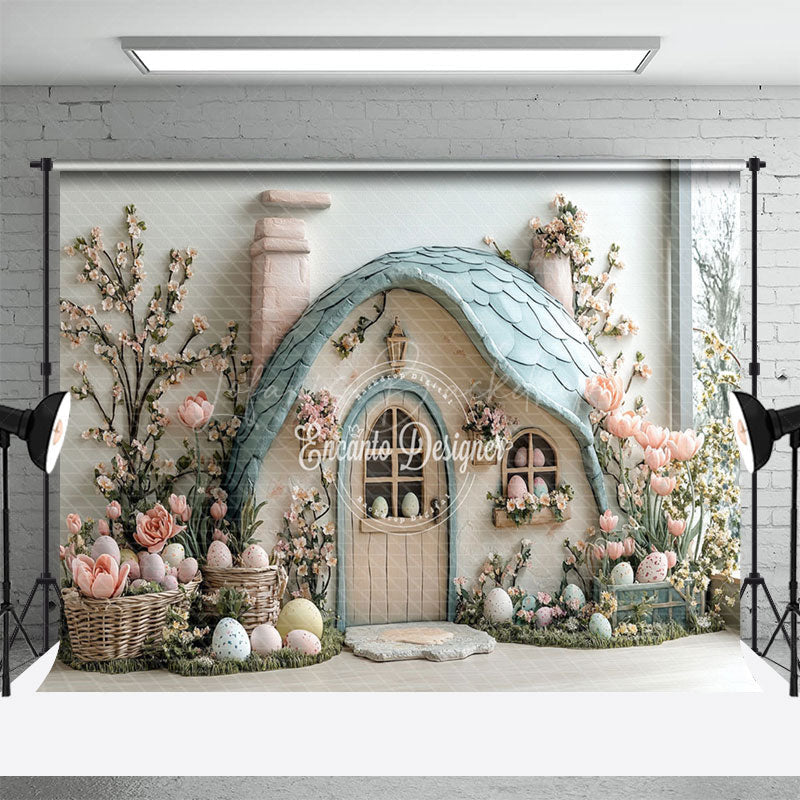 Lofaris Easter Eggs Rabbit Hutch Floral Photography Backdrop