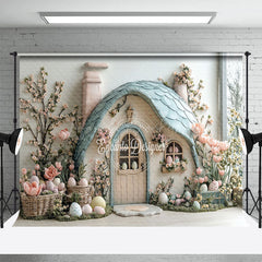 Lofaris Easter Eggs Rabbit Hutch Floral Photography Backdrop