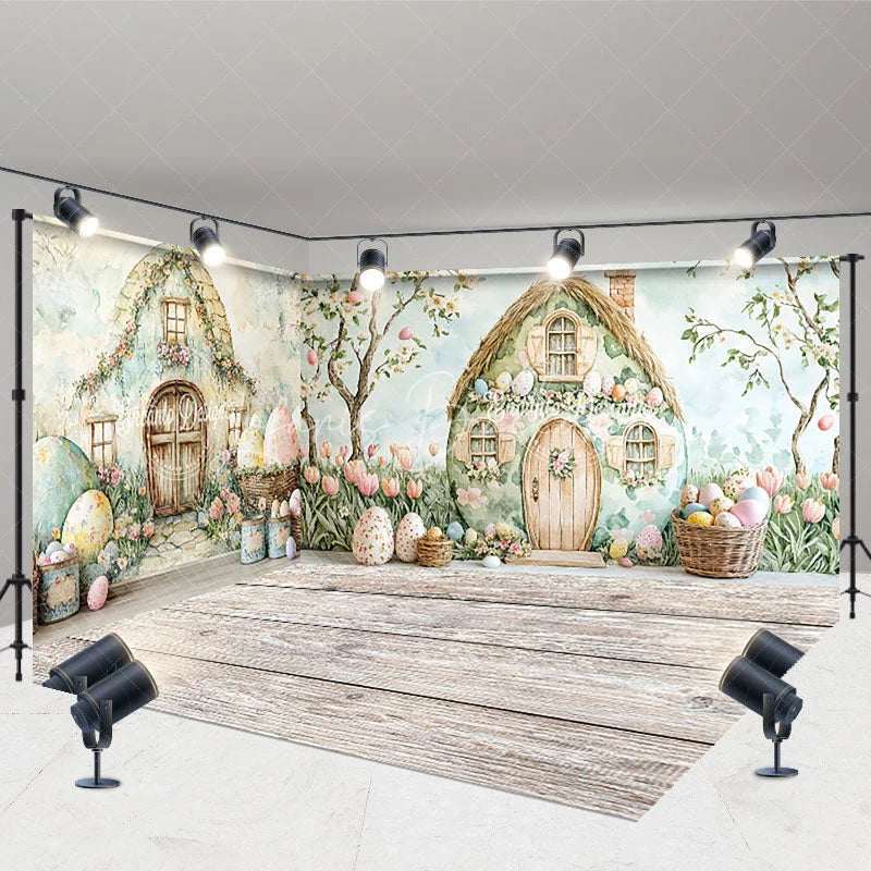 Lofaris Easter Fairy House Room Set Backdrop Spring Garden Eggs Photography Background Watercolor Nature Studio Prop