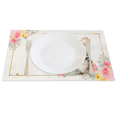 Lofaris Easter Gold Frame Bunny Set of 4 Placemats Watercolor Pink Flower Rabbit Table Mats for Spring
