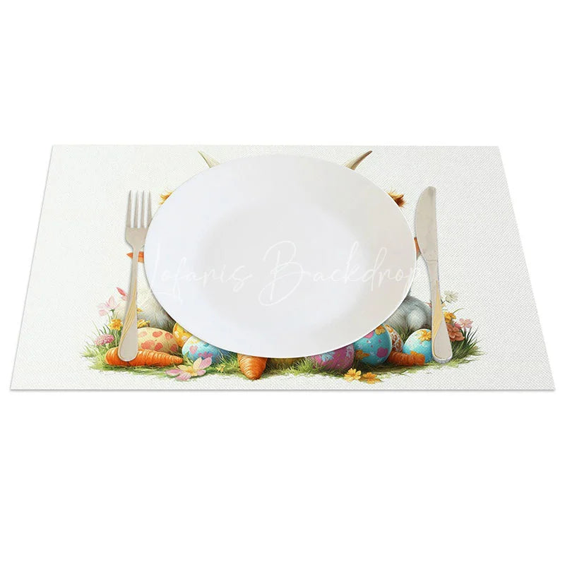 Lofaris Easter Highland Cow Set of 4 Placemats Spring Bunny Eggs Carrots Table Mats Cute Farmhouse Kitchen Dining Decor