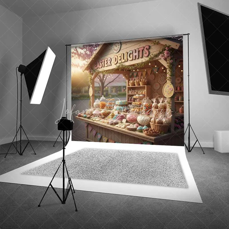 Lofaris Easter Market Stand Backdrop Spring Delights Stall Background Outdoor Floral Sweet Treat Birthday Party Photo Prop