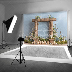 Lofaris Easter Photography Backdrop Rustic Wooden Frame with White Flowers and Eggs Spring Portrait Background