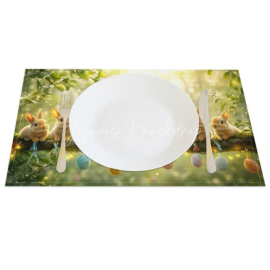 Lofaris Easter Rabbits on Branch Set of 4 Placemats Hanging Eggs Green Spring Holiday Table Mats Decor