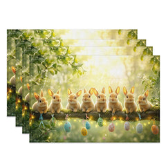 Lofaris Easter Rabbits on Branch Set of 4 Placemats Hanging Eggs Green Spring Holiday Table Mats Decor