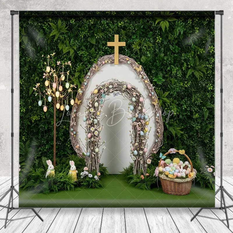 Lofaris Easter Resurrection Backdrop Cross Wooden Arch Greenery Background Spring Religious Christian Church Photography Prop