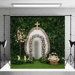 Lofaris Easter Resurrection Backdrop Cross Wooden Arch Greenery Background Spring Religious Christian Church Photography Prop
