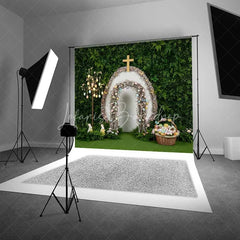 Lofaris Easter Resurrection Backdrop Cross Wooden Arch Greenery Background Spring Religious Christian Church Photography Prop