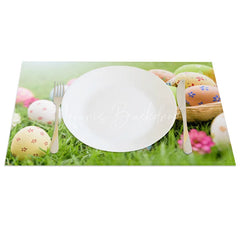 Lofaris Easter Set of 4 Placemats Basket Painted Eggs Spring Green Grass Lawn Dining Table Mats