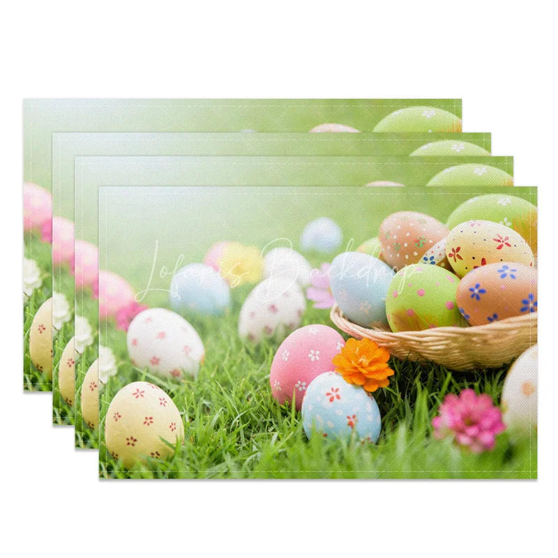 Lofaris Easter Set of 4 Placemats Basket Painted Eggs Spring Green Grass Lawn Dining Table Mats