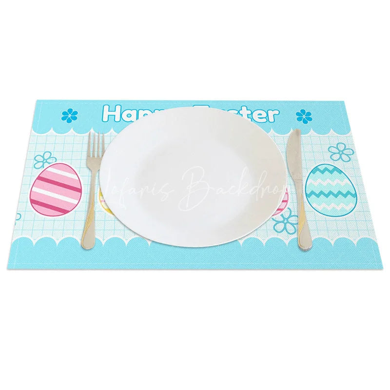 Lofaris Easter Set of 4 Placemats Blue Grid Pattern Eggs Happy School Theme Dining Table Mats