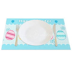 Lofaris Easter Set of 4 Placemats Blue Grid Pattern Eggs Happy School Theme Dining Table Mats