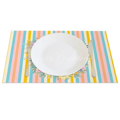 Lofaris Easter Set of 4 Placemats Blue Pink Vertical Stripes Bunny Egg Wreath Dining Table Mats