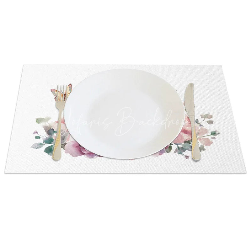 Lofaris Easter Set of 4 Placemats Bunny Flower Crown Pink Floral Butterfly Spring Dining Table Mats