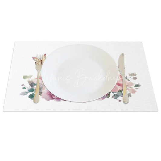 Lofaris Easter Set of 4 Placemats Bunny Flower Crown Pink Floral Butterfly Spring Dining Table Mats