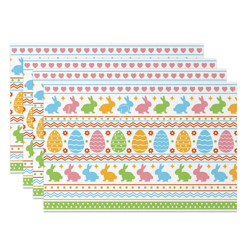 Lofaris Easter Set of 4 Placemats Colorful Bunny Egg Stripes Geometric Pattern Spring Dining Table Mats