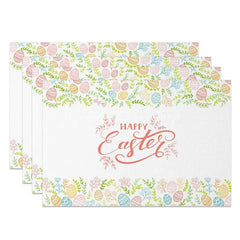 Lofaris Easter Set of 4 Placemats Colorful Doodle Egg Border Simple Happy Calligraphy Dining Table Mats