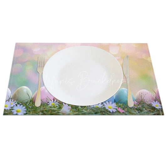 Lofaris Easter Set of 4 Placemats Colorful Eggs in Grass Dreamy Bokeh Spring Light Dining Table Mats