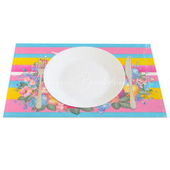 Lofaris Easter Set of 4 Placemats Colorful Stripes White Rabbit Floral Wreath Dining Table Mats