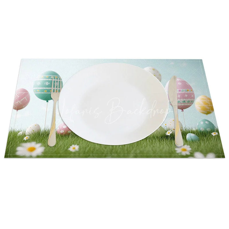 Lofaris Easter Set of 4 Placemats Floating Egg Balloons Blue Sky Grass Spring Dining Table Mats