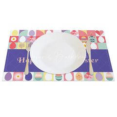 Lofaris Easter Set of 4 Placemats Geometric Modern Art Eggs Purple Happy Bunny Dining Table Mats