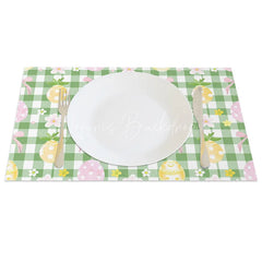 Lofaris Easter Set of 4 Placemats Green Gingham Pineapple Eggs Pink Bows Checkered Dining Table Mats