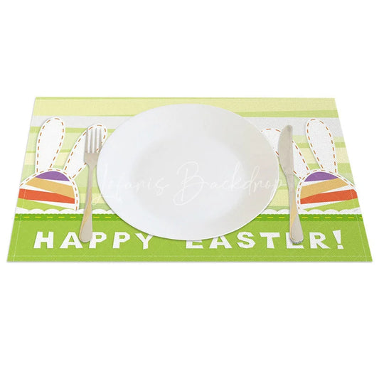 Lofaris Easter Set of 4 Placemats Green Stripes Bunny Ears Happy Cutout Design Dining Table Mats