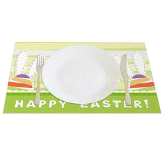 Lofaris Easter Set of 4 Placemats Green Stripes Bunny Ears Happy Cutout Design Dining Table Mats