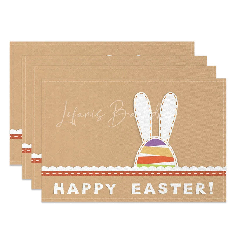 Lofaris Easter Set of 4 Placemats Kraft Paper Texture Bunny Ears White Lace Happy Dining Table Mats
