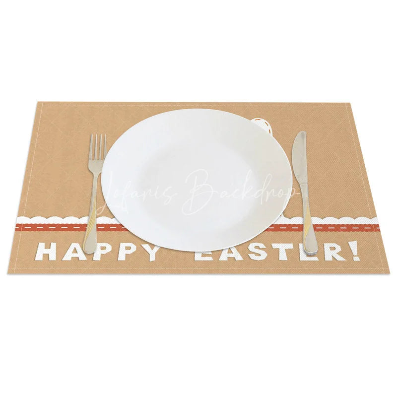 Lofaris Easter Set of 4 Placemats Kraft Paper Texture Bunny Ears White Lace Happy Dining Table Mats