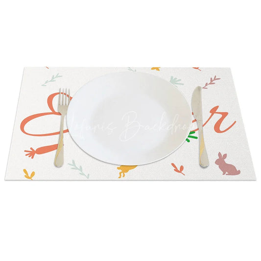Lofaris Easter Set of 4 Placemats Minimalist Carrots and Bunnies Happy White Simple Dining Table Mats