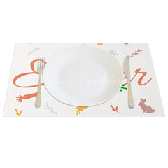 Lofaris Easter Set of 4 Placemats Minimalist Carrots and Bunnies Happy White Simple Dining Table Mats
