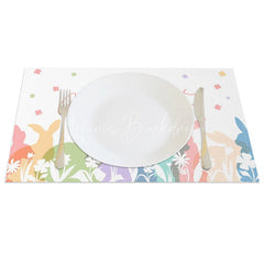 Lofaris Easter Set of 4 Placemats Pastel Bunny Silhouettes Happy Floral White Dining Table Mats