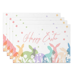Lofaris Easter Set of 4 Placemats Pastel Bunny Silhouettes Happy Floral White Dining Table Mats