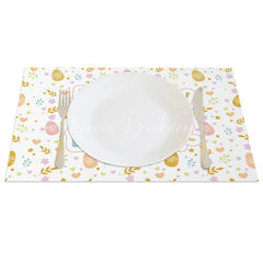 Lofaris Easter Set of 4 Placemats Pastel Happy Lettering Cute Bunny Floral Pattern Dining Table Mats
