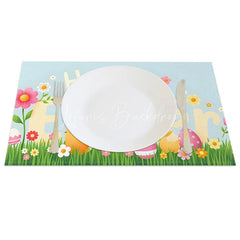 Lofaris Easter Set of 4 Placemats Pastel Happy Text Spring Grass Chick Dining Table Mats