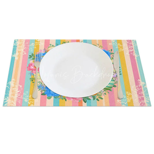 Lofaris Easter Set of 4 Placemats Pastel Vertical Stripes Bunny Floral Wreath Dining Table Mats