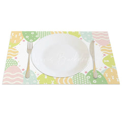 Lofaris Easter Set of 4 Placemats Pastel Wavy Scale Pattern Gold Happy Bunny Dining Table Mats