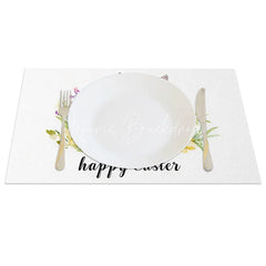 Lofaris Easter Set of 4 Placemats Peeking Bunny Purple Flowers Simple Happy Dining Table Mats