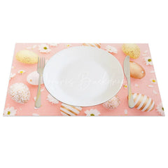 Lofaris Easter Set of 4 Placemats Pink Background Gold Eggs Luxury White Daisy Floral Dining Table Mats