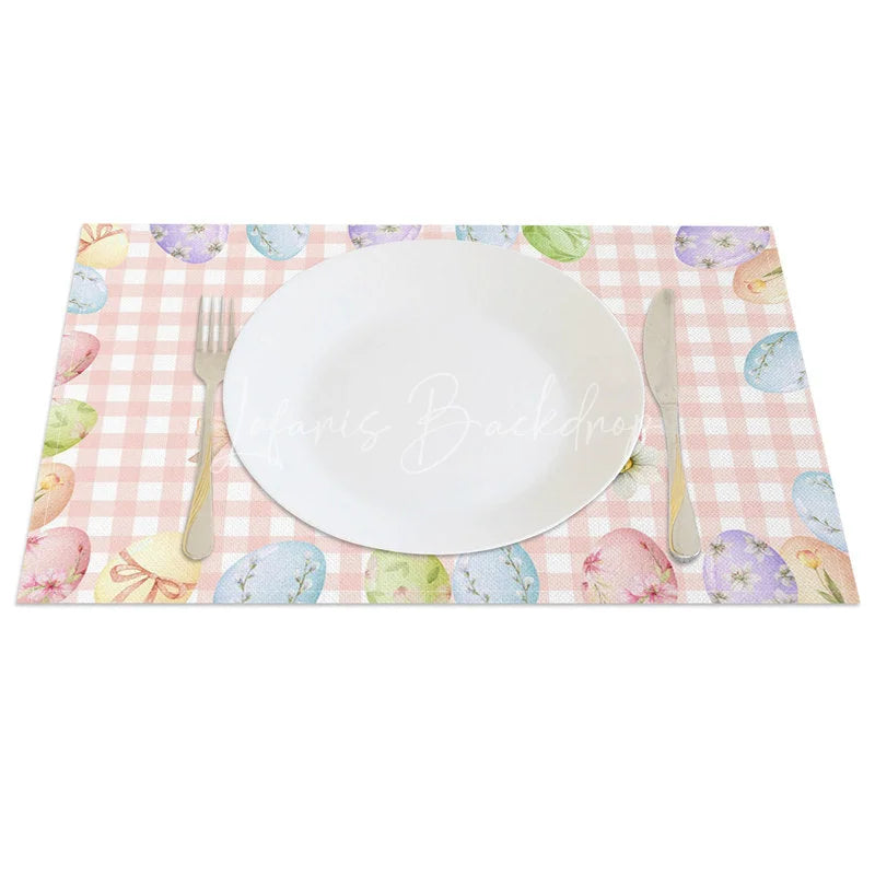 Lofaris Easter Set of 4 Placemats Pink Gingham Checkered Eggs Happy Plaid Dining Table Mats