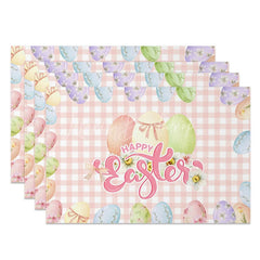 Lofaris Easter Set of 4 Placemats Pink Gingham Checkered Eggs Happy Plaid Dining Table Mats