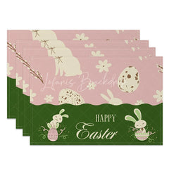 Lofaris Easter Set of 4 Placemats Pink Green Bunny Block Spring Happy Dining Table Mats