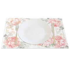 Lofaris Easter Set of 4 Placemats Pink Peony Gold Frame Cute Bunny Flower Crown Dining Table Mats