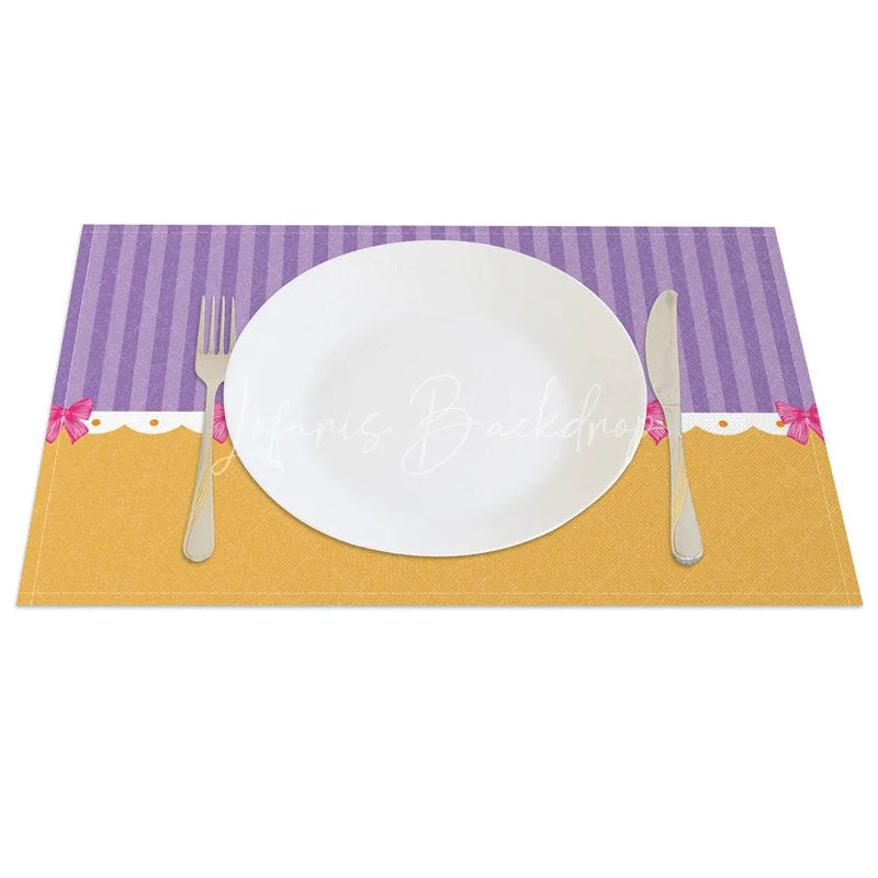 Lofaris Easter Set of 4 Placemats Purple Stripes Gold Bottom White Bunny Oval Frame Bows Dining Table Mats
