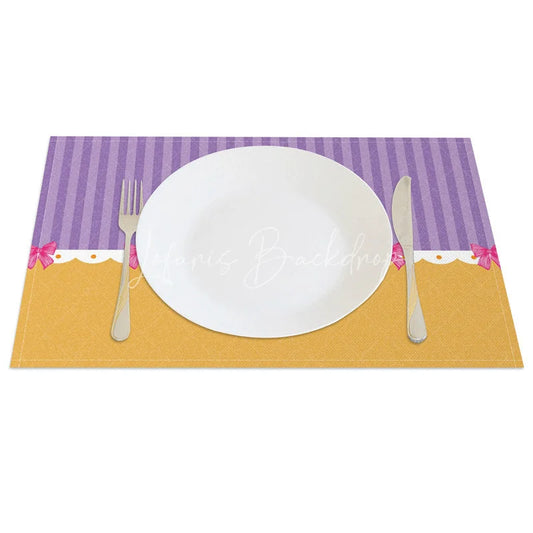 Lofaris Easter Set of 4 Placemats Purple Stripes Gold Bottom White Bunny Oval Frame Bows Dining Table Mats