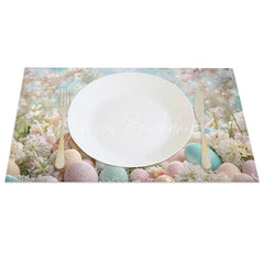 Lofaris Easter Set of 4 Placemats Realistic Brown Bunny Eggs Dreamy Blue Spring Floral Dining Table Mats